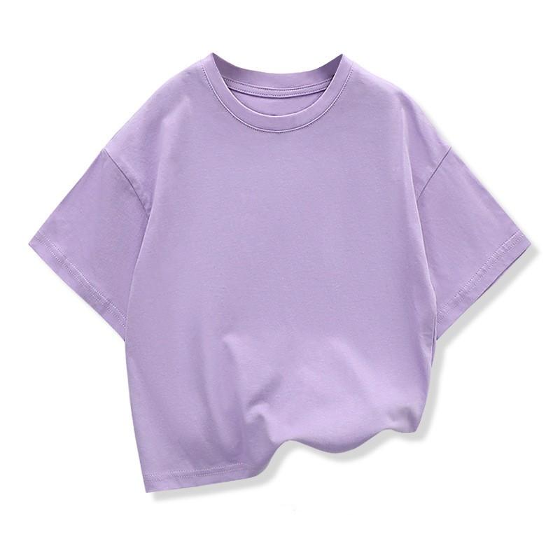 

Детская летняя однотонная футболка с круглым вырезом, свободным плечом и короткими рукавами, спортивная футболка для студентов из хлопка 90 фиолетовый