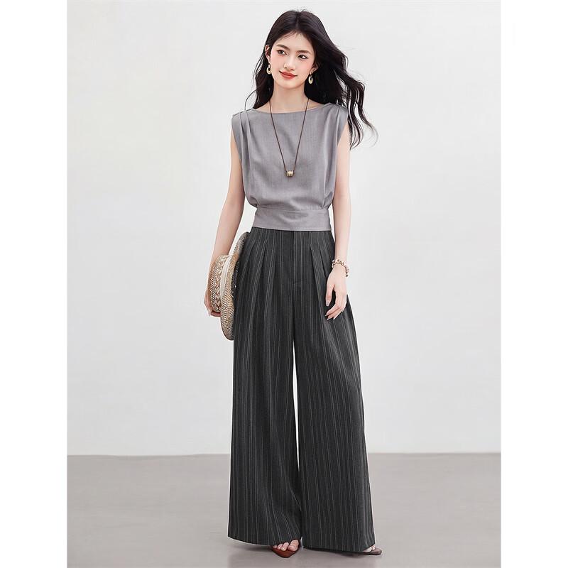 Women's Elegant Striped Wide-Leg Pants Set