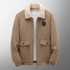Men Autumn Winter Solid Color Jacket Lapel Long Sleeve Flap Pockets Zipper