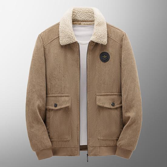 Men Autumn Winter Solid Color Jacket Lapel Long Sleeve Flap Pockets Zipper