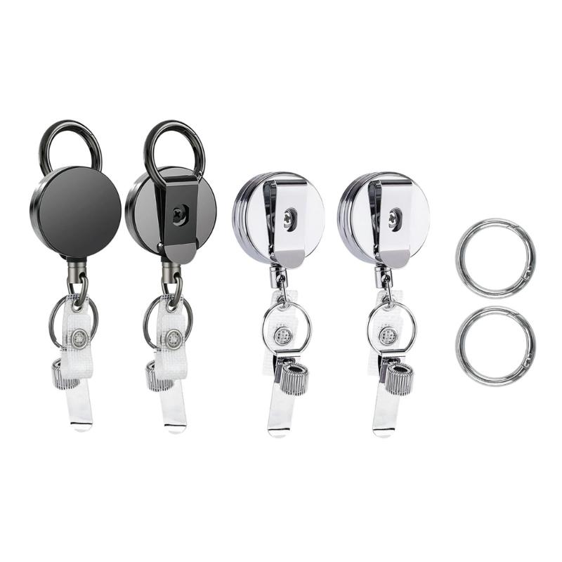 Double Sturdy Stainless Steel Retractable Badge Reel Clip Extended Reach Tool Organizers Convenient for Workplaces