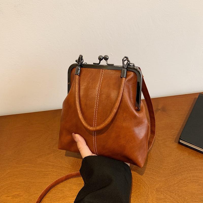 Vintage Solid Color Thread Design Pu Shoulder Bags for Women Versatile Ladies Crossbody Bag Simple Female Clip Handbag Purse