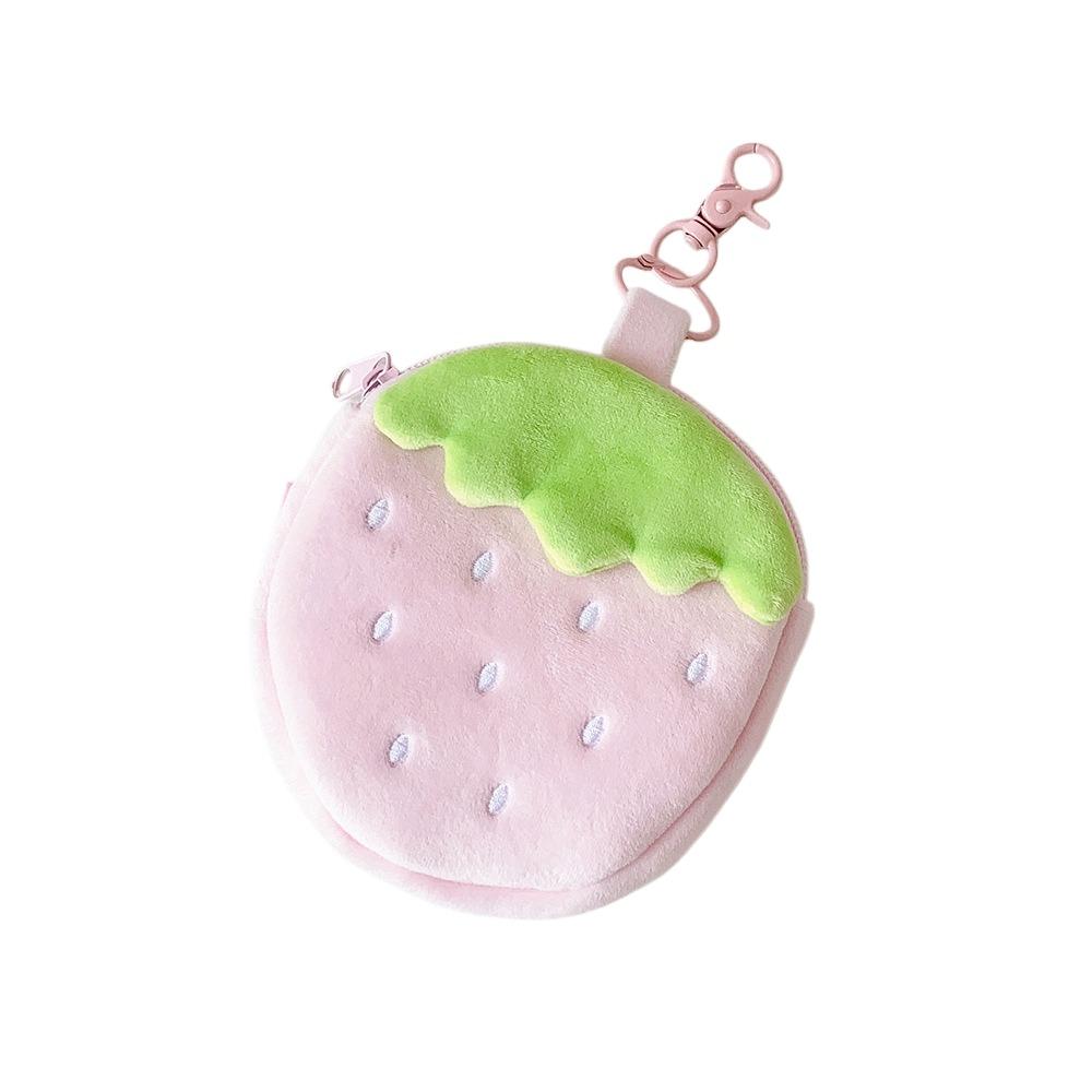 Zipper Design Plush Strawberry Keychain Lipstick Card Bag Earphone Bag Key Pendant  Student