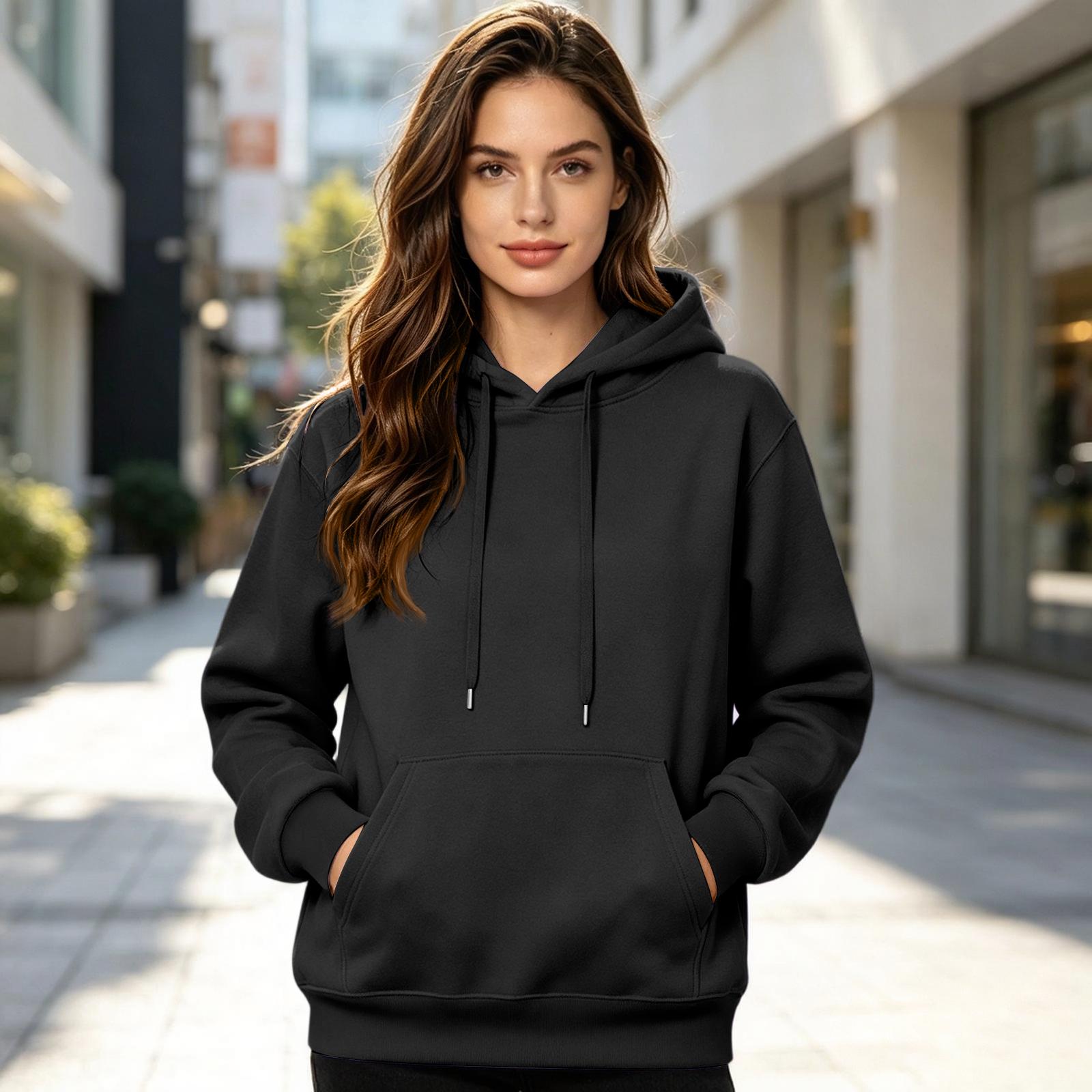 Women s Casual Color Drawstring Hoodie with Pockets L