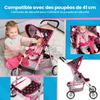 Poussette pour poupée légère et pliable avec capote, panier et harnais - Kinderplay (KP0280G)
