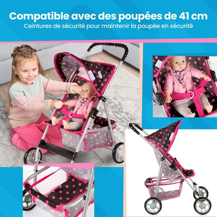 Poussette pour poupée légère et pliable avec capote, panier et harnais - Kinderplay (KP0280G)