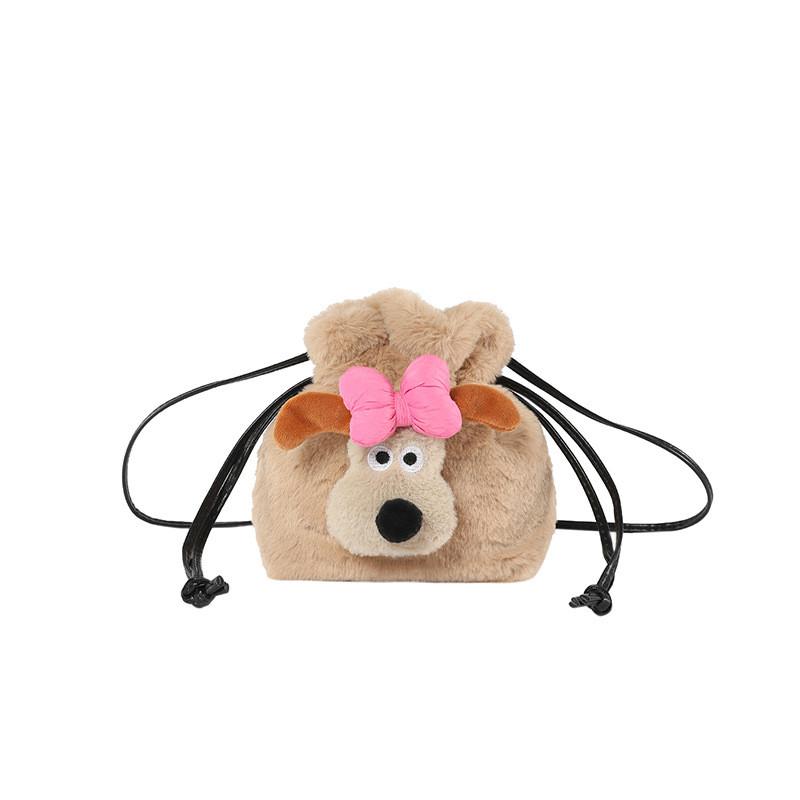 Plush Dog Cartoon Water Bucket Bag With Drawstring Closure For Daily Use