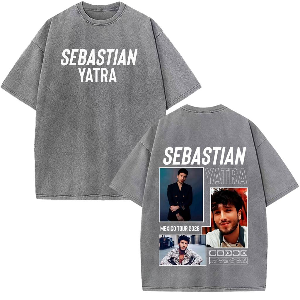 Singer SEBASTIAN YATRA Entre Tanta Gente Tour Print T Shirt Unisex Cotton Casual Vintage Washed Oversized Tshirts Streetwear