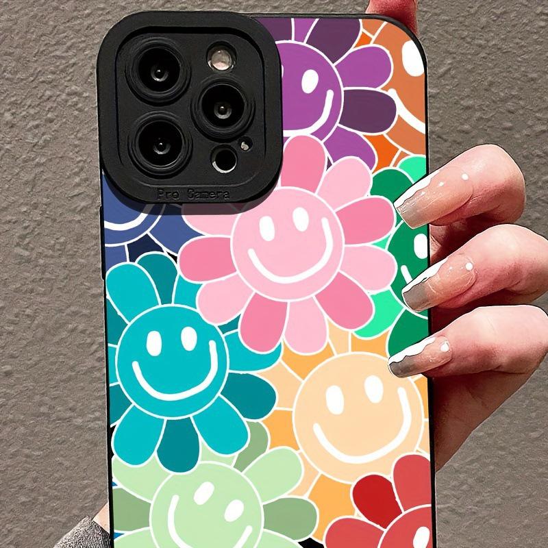 Colorful Smiling Face Flower Eye iPhone Case for Models 12-16 Pro Max & 11