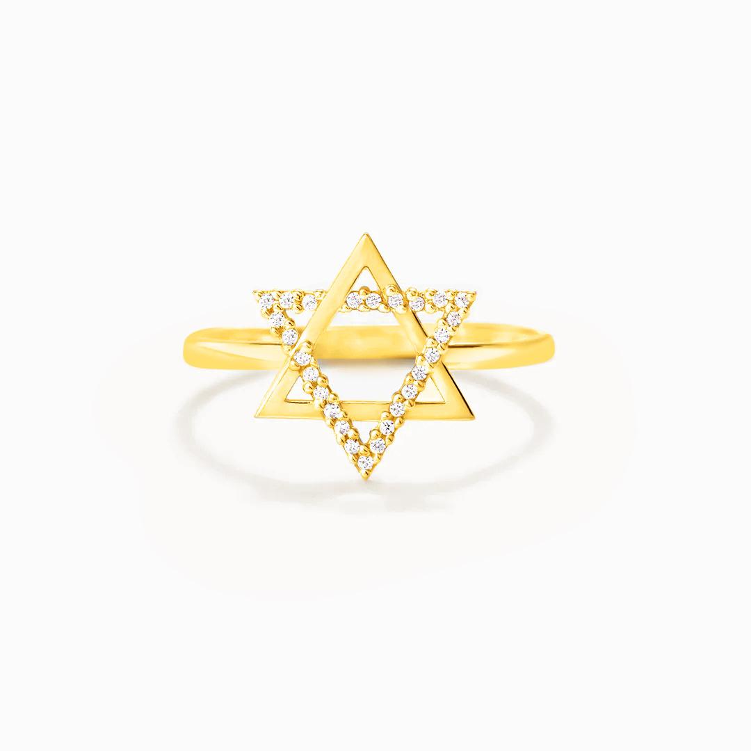 Joodse Davidster Ring voor Vrouwen Koper Zirkonia Vingerring Bescherming Amulet Sieraden Kerstcadeaus 6&Light Yellow Gold Color
