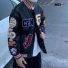 Unisex Multi-Logo Embroidered Leather Baseball Jacket - Autumn/Winter Loose Fit Single-Breasted Outerwear