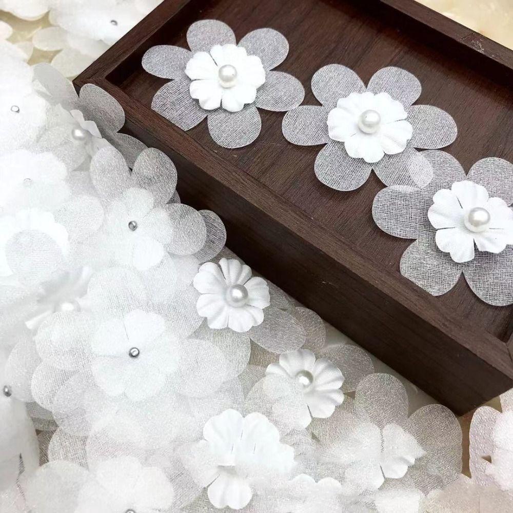 30PCS Handmade Flower Patches Pearls Clothes Patches Hairpin Organza Flowers Applique  Handicraft