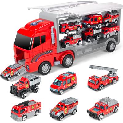 Toy Truck Set with Large Alloy Miniature Fire and Work Construction and Transportable Large 1 Storage 6 Miniature Perfect for Christmas or Birthdays