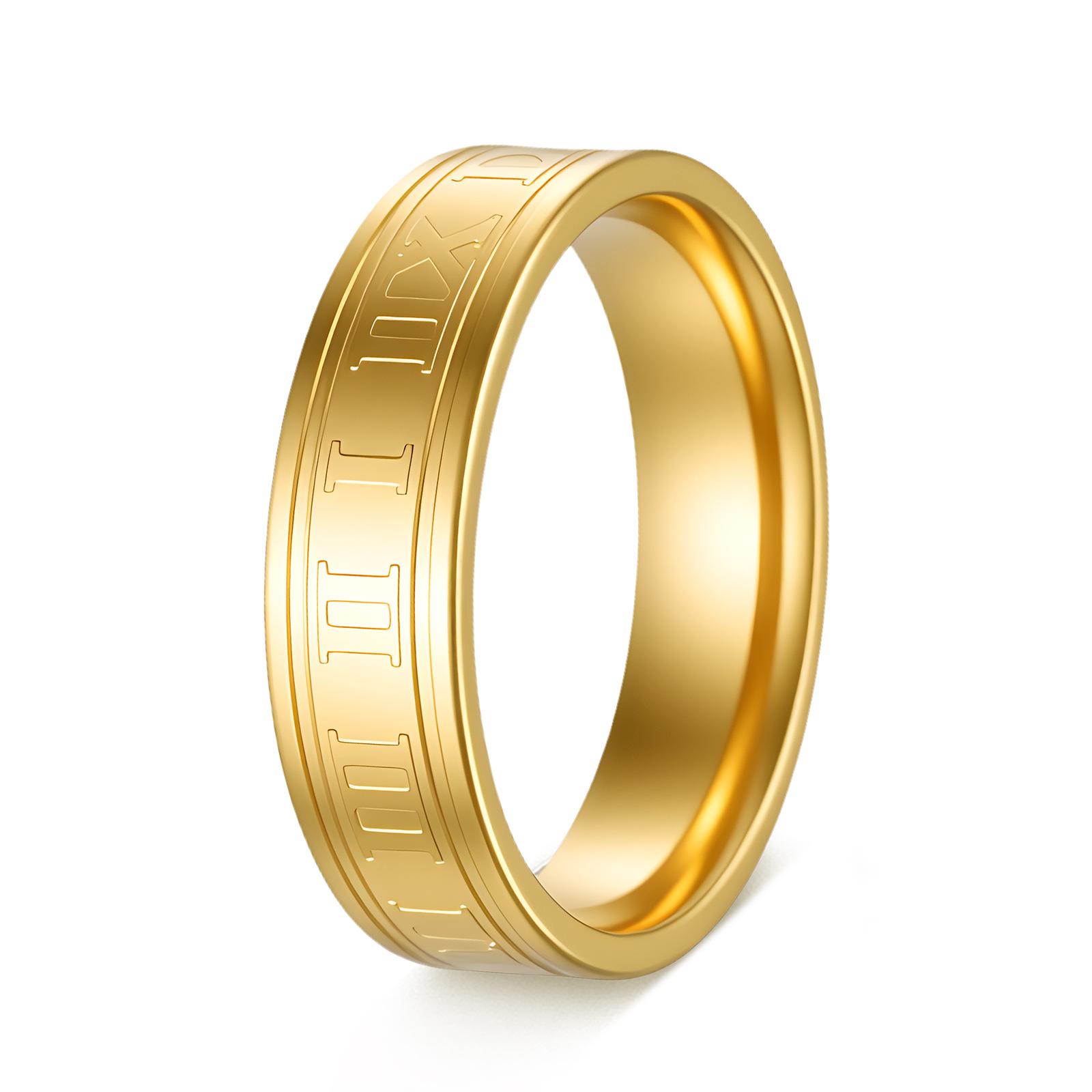 

1/6MM Roman Numeral Titanium Steel Ring Punk Hip Hop Unisex Couple Jewelry Gift no. 6 золотой