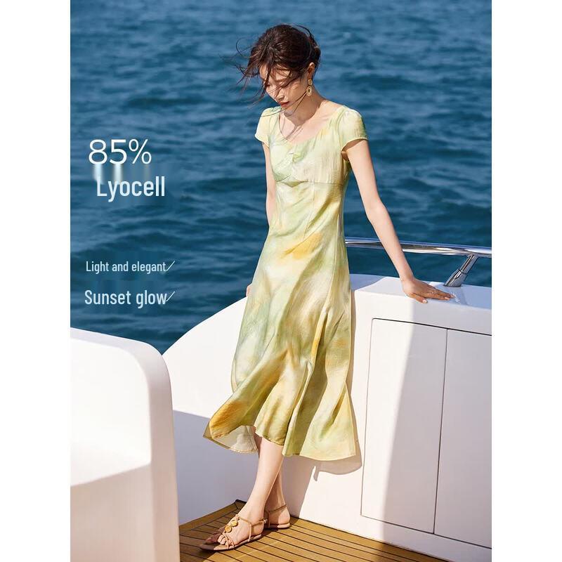 MOHAN YIMEI Elegant Tencel Blend A-Line Midi Dress S