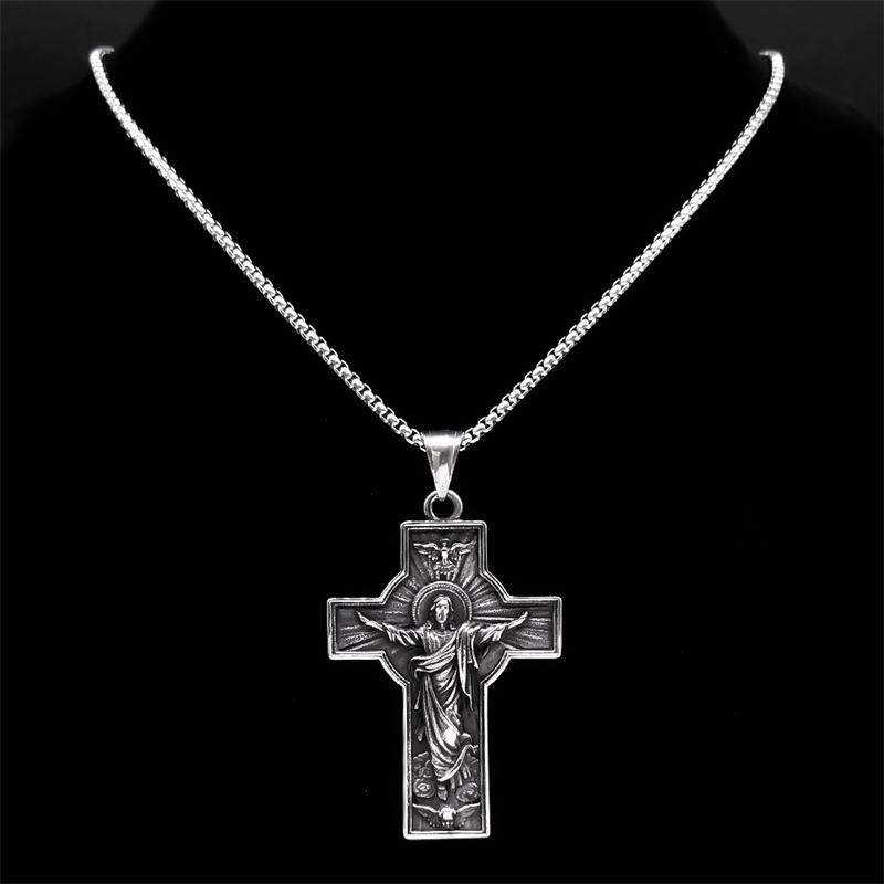 Punk Jesus Christ Necklace for Women Men Silver Color Stainless Steel Male Chain Biker Party Jewelry Corrente Masculina NZZ436S2