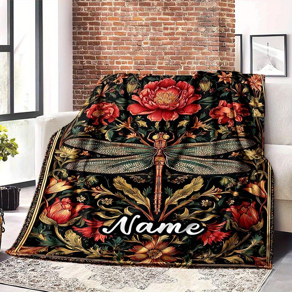 Retro Dragonfly Customize Your Name Blanket Warm Comfortable And Soft Blankets Are Suitable For Home Lunch Break Blanket Office Sofa Sofa Gift To