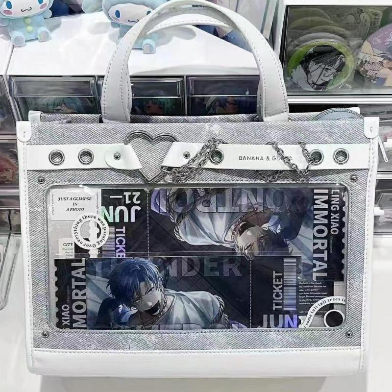 Y2k Women Fashion Denim Ita Shoulder Bag Cute Girl Transparent Pocket High-capacity Crossbody Bag Diy Display Handbag