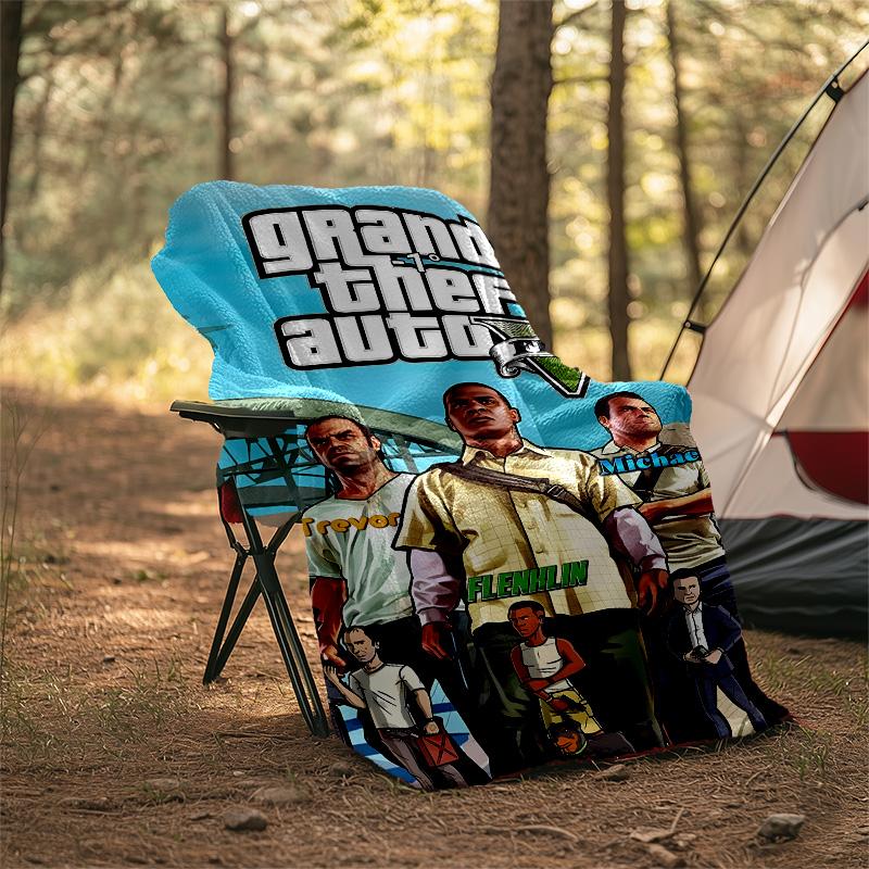 1pc GTA Theme Blanket - Digital Print, Polyester, Cozy for All Seasons, Perfect for Outdoor, and Travel