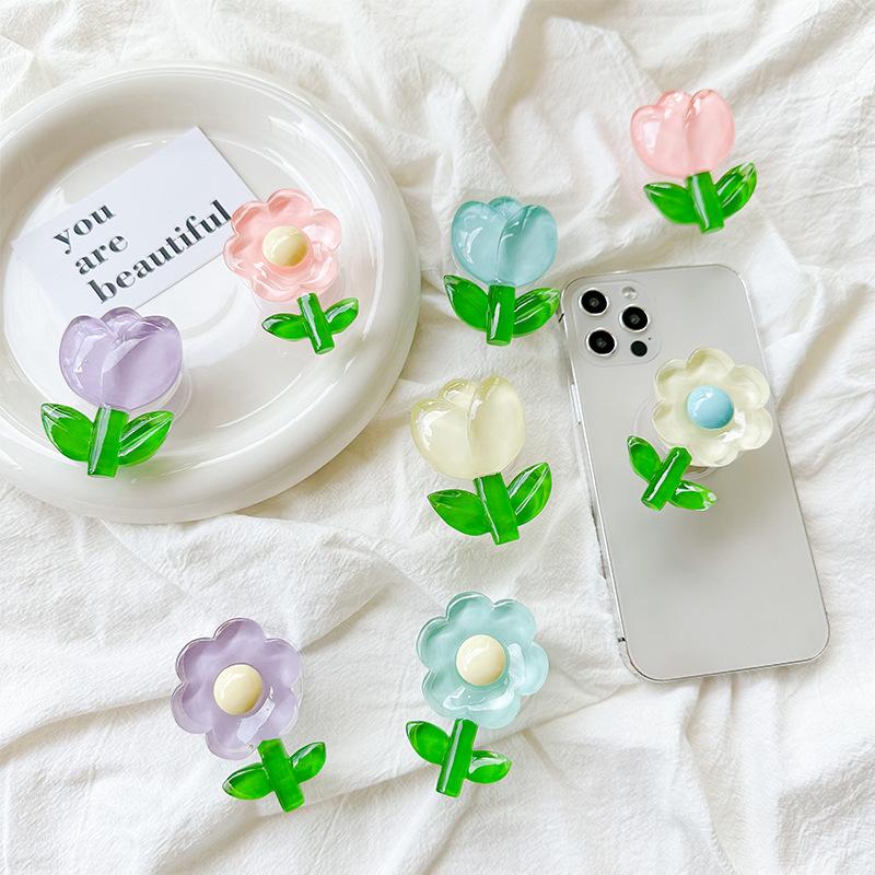 Japanese Small Fresh Wind Mobile Phone Airbag Bracket Tulip Flower Retractable Back Sticker Portable Niche Carry
