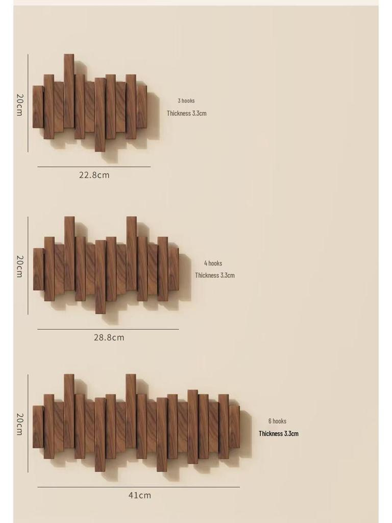 Solid Wood Coat Rack with Piano Key Hooks – Adhesive, No-Punch Design for Wall or Door