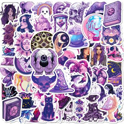 Hexenaufkleber, 50 Stück, Mitternachtsviolette Gothic-Vinylaufkleber für Halloween, wasserfeste Spielzeugaufkleber für Wasserflaschen, Telefon