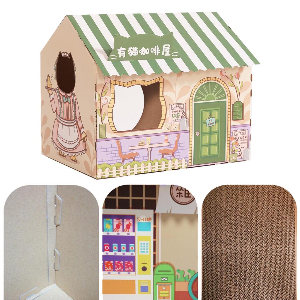 Corrugated Cardboard Cat House with Scratching Pad for Kittens