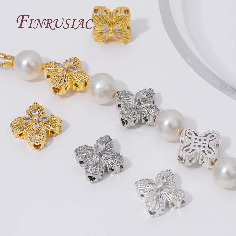 2/4pcs 18K Gold Plated Zircon Flower Beads For Creating Jewelry Making,Metal Separator Beads,DIY Bracelets Necklaces Accessories