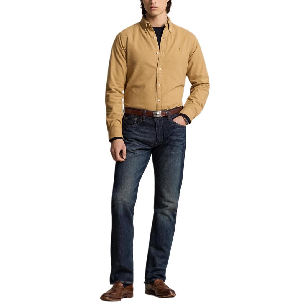 Polo Ralph Lauren Solid Color Polo Collar Single-Breasted Long Sleeve Shirt With Embroidered Pony Men Shirts Camel MNPOWOV16823884-260