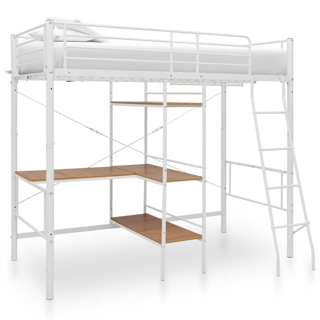 Bunk Bed with Desk Frame White Metal 90x200 Cm