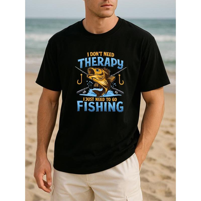 

European Size Graphic Print T-Shirt Saying I Don T Require Therapy, I Just Want to Go Fishing Featuring a Fish And Rods Design - Made from Soft 4XL