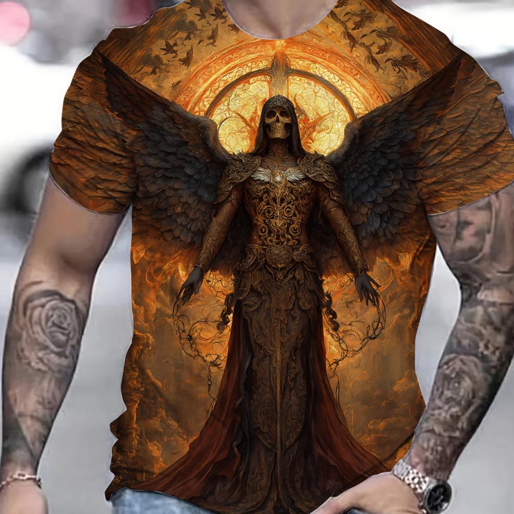 

Cool Skull Demon 3D Graphic Print Short Sleeves Top Summer Men s T-Shirt Apparel Outdoor Daily Crew Neck T-Shirts S