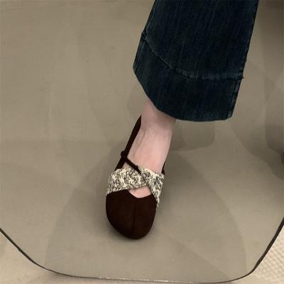 Flat-bottomed Retro Mary Jane Shoes Women's Shoes Spring and Autumn Suede Light Mouth One-word Belt with Skirt Single Shoes