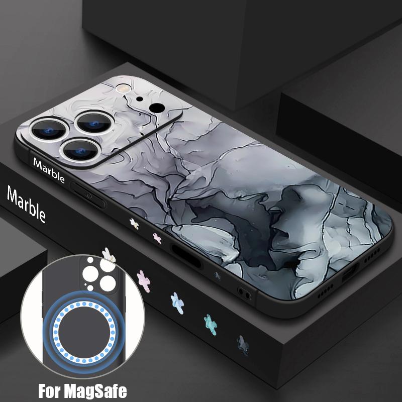 

For iPhone 17 Pro Max Case Watercolor Marble Pattern Magnetic For Magsafe Soft Cover For iPhone 16 15 14 13 Pro Max 17E 16E iPhone 16e/17e чёрный