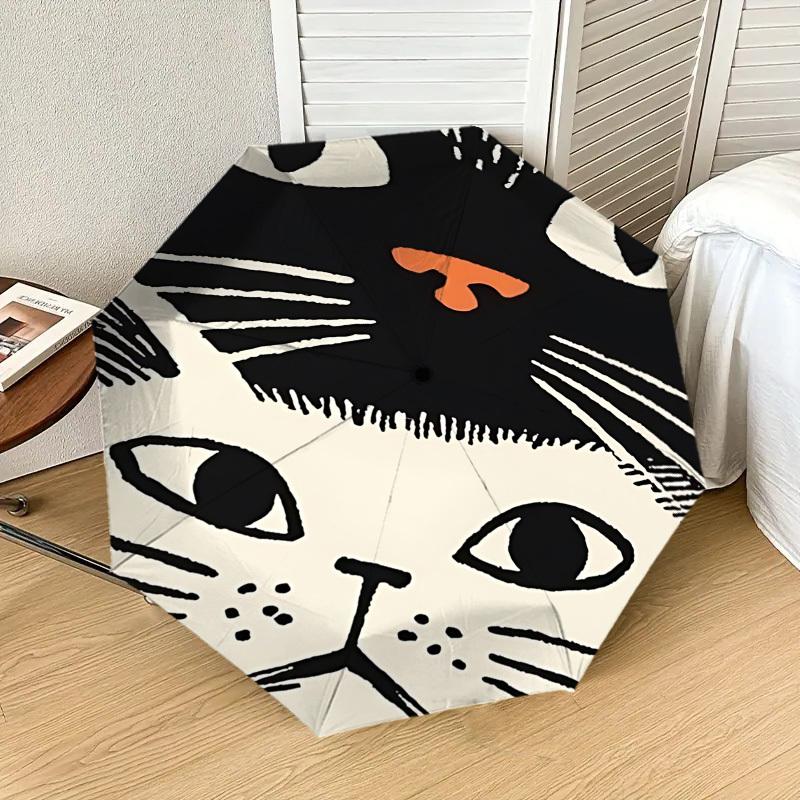Unique Cat Face Print Umbrella: Perfect for Outdoor Adventures, Auto-Opening & Closing, Lightweight and Durable, Ideal as a Gift 006
