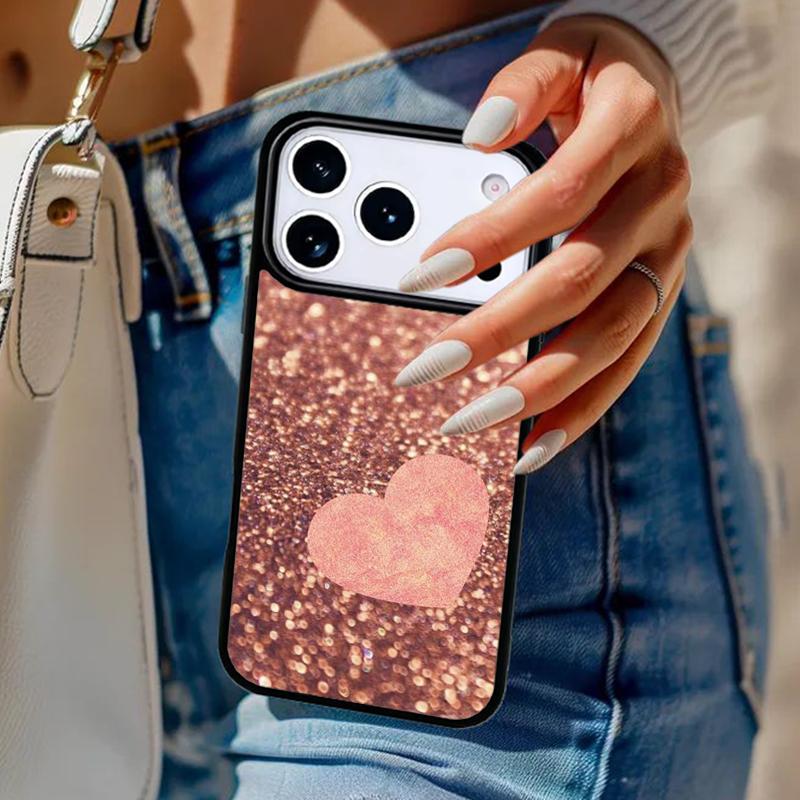 Gold Rose Glitter Pink Love pattern Phone Case For iPhone 17 Air 14 15 13 12 Max Cover For Apple 14 15 16 16e 11 Pro Max Plus