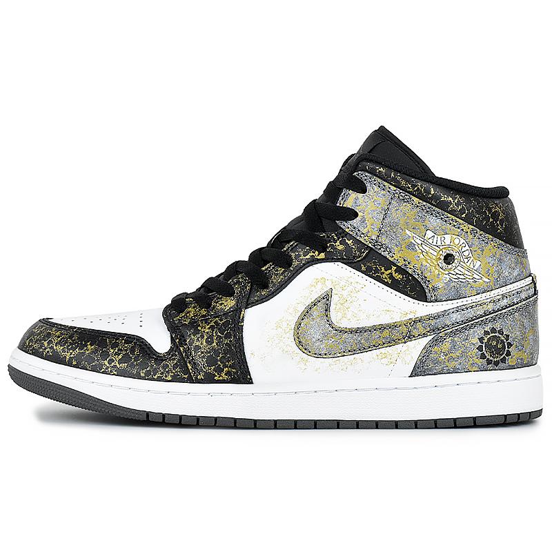 

Jordan Air Jordan 1 Wear resistant And Lightweight Mid top Vintage Basketball Shoes Men s Black White Gray DQ8426-001(Team96-) 42.5