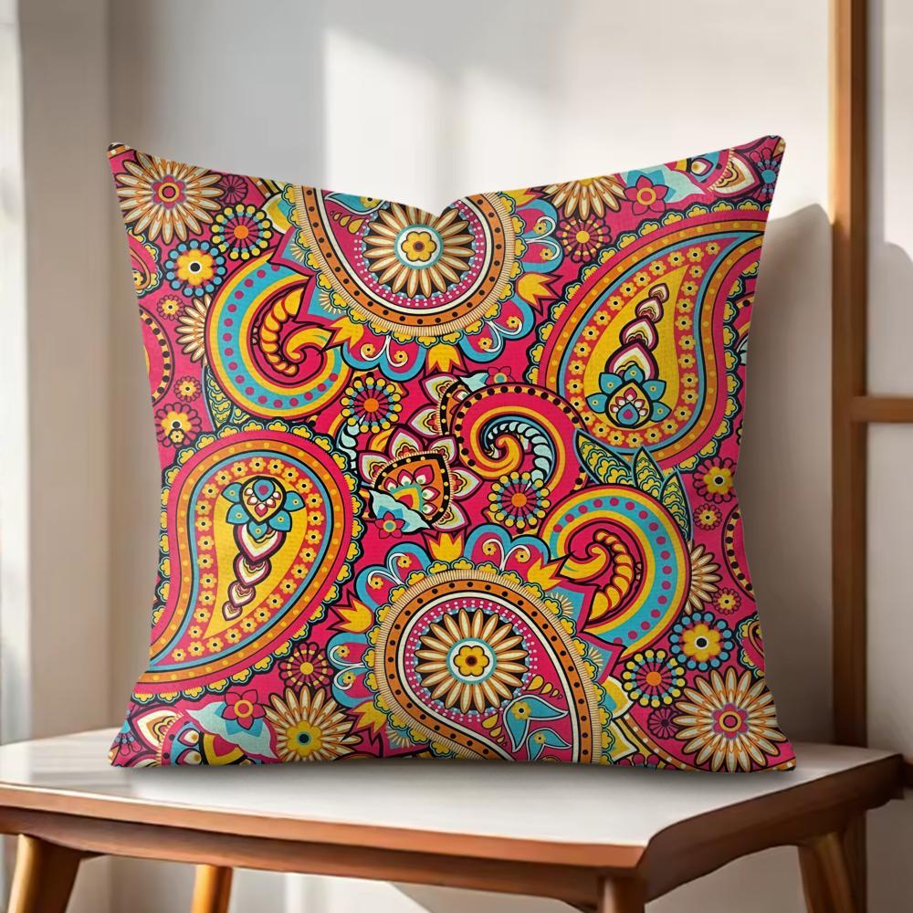 Painted Design PPaisleyS Cushion Cover Natural Linen Organic Fabric DoubleSided Printing Couch Pillow Covers Home Decor