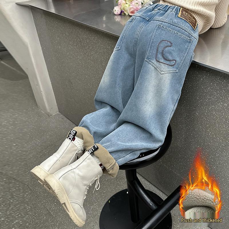 

Стильные джинсы для девочек весна/осень 2025 - Модные детские брюки прямого кроя 140 cm