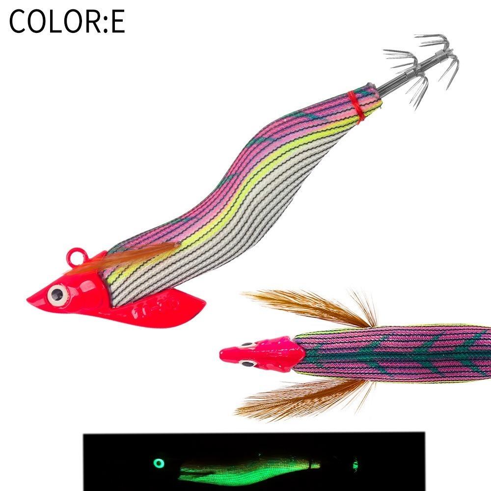 30g Luminescent Artificial Lures Sycamore Wooden Squid Bait Octopus Design Jigging Lures Squid Hooks Slow Sinking Deep Water Sea
