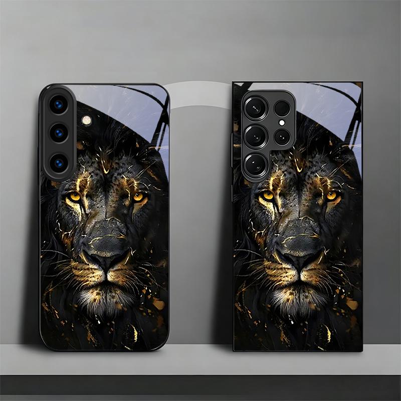 Lion With Golden Black Phone Case For Samsung Galaxy S26 Ultra S25 Edge S24 FE S23 Plus S22 S21 S20 S22 25 24 Glass Back Cover
