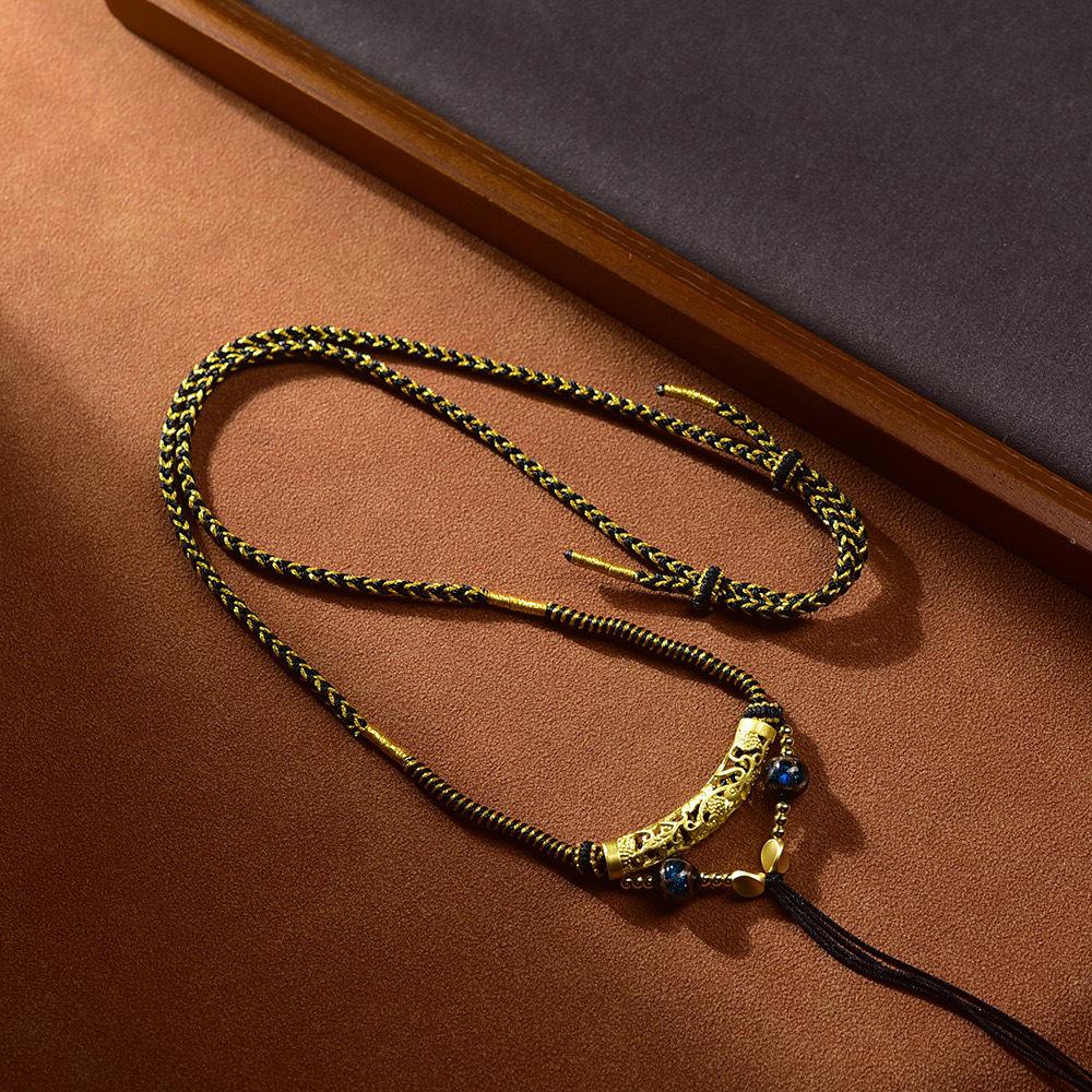 High-End Tibetan Handmade Braided Thangka Jade Amber Pendant Necklace Cord