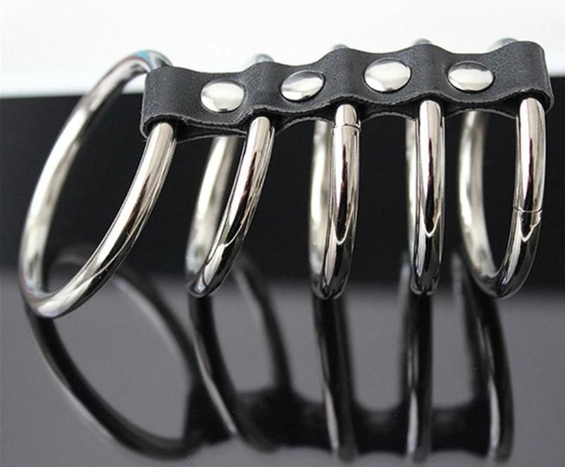 5 Metal Stainless Steel  Cage Male Chastity Device   Rings