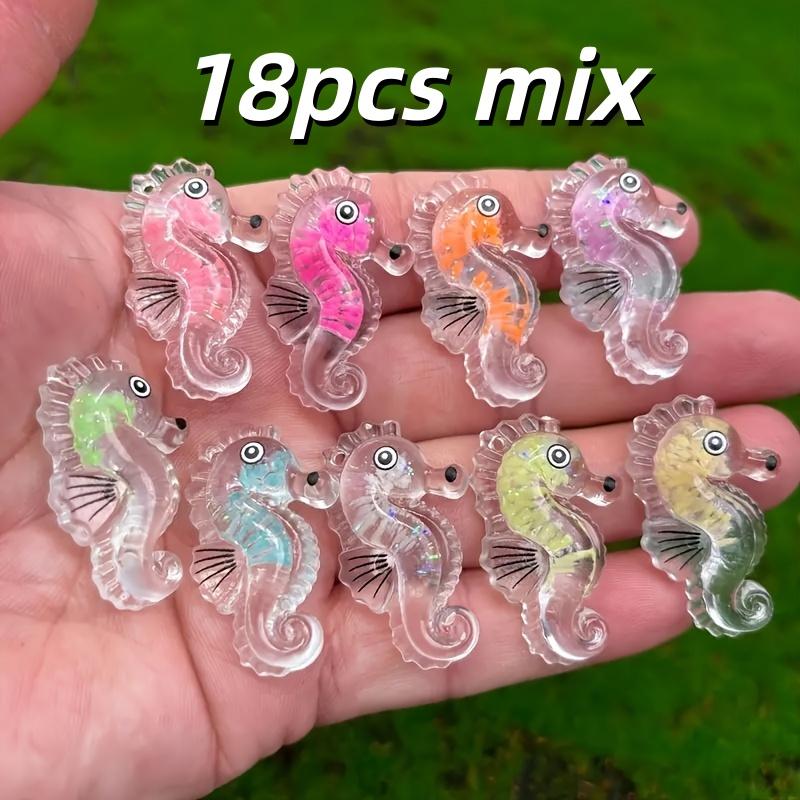 

18-Piece Glowing Ocean Series Seahorse Charm Pendant - Vibrant multi-colored acrylic marine life charms with intricate scale and 18pcs