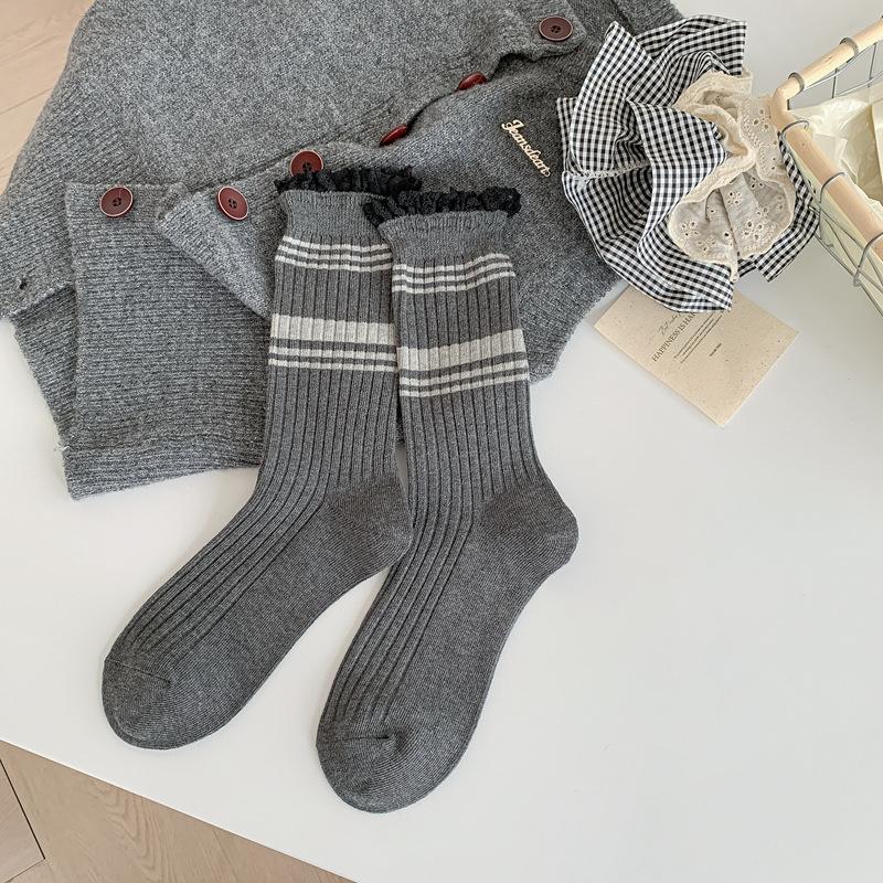 

5pair Autumn And Winter Lace Socks Women S Gray Gray Student Stacking Socks Women S Medium Tube Socks One size fits all темно-серого