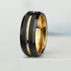 Fashion 8MM Men Gold Color Groove Stainless Steel Rings Black Brushed Engagement Rings For Men Women Wedding Anniversary