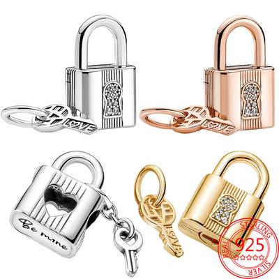 New 925 Sterling Silver Padlock &Key Dangle Charms Fit 925 Bracelet Beads For Women Fine Diy Jewelry Gift