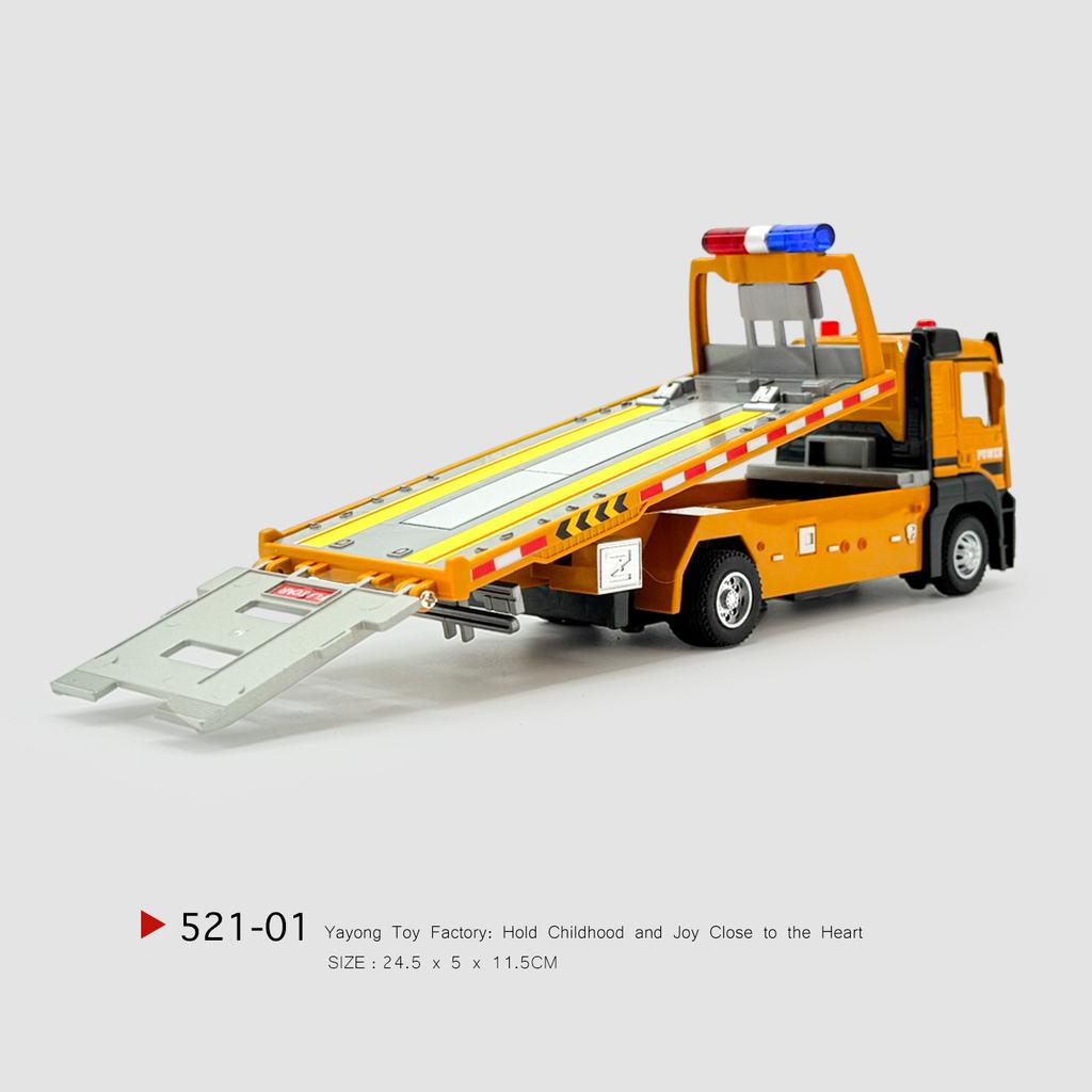 Large Alloy Trailer Toy Boy Flatbed Transporter Road Rescue Vehicle Children Simulation Engineering Car Model