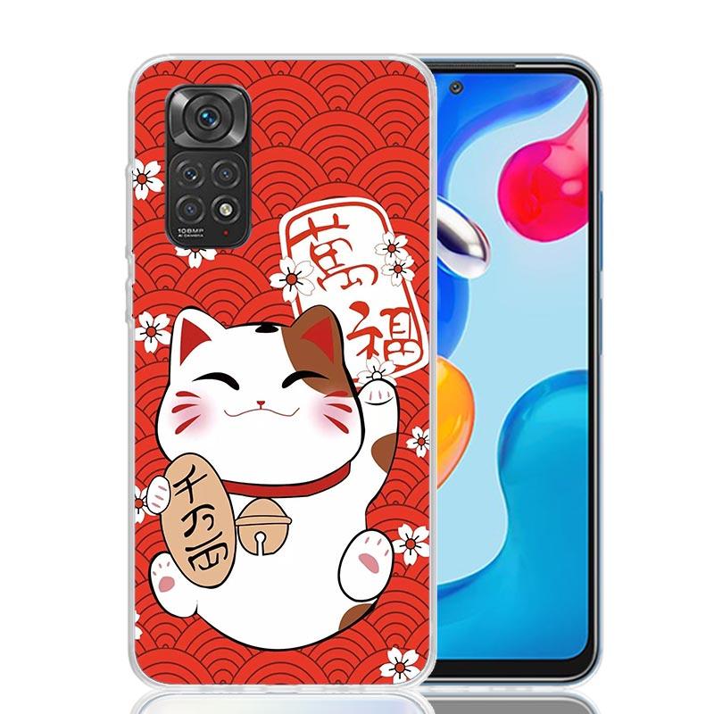 Lucky Cat Maneki Neko Japanese Phone Case For Xiaomi Redmi Note 13 14 15 Pro Plus 12S 12 14S 11S 11E 10 10S 11 11T 5G 4G Cover C