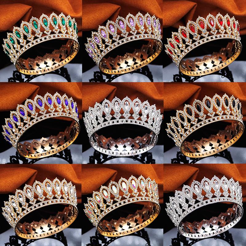 Vintage Baroque Queen King Tiaras and Crowns for Bridal Wedding Tiara Prom Birthday Crown Round Diadem Hair Jewelry Gift